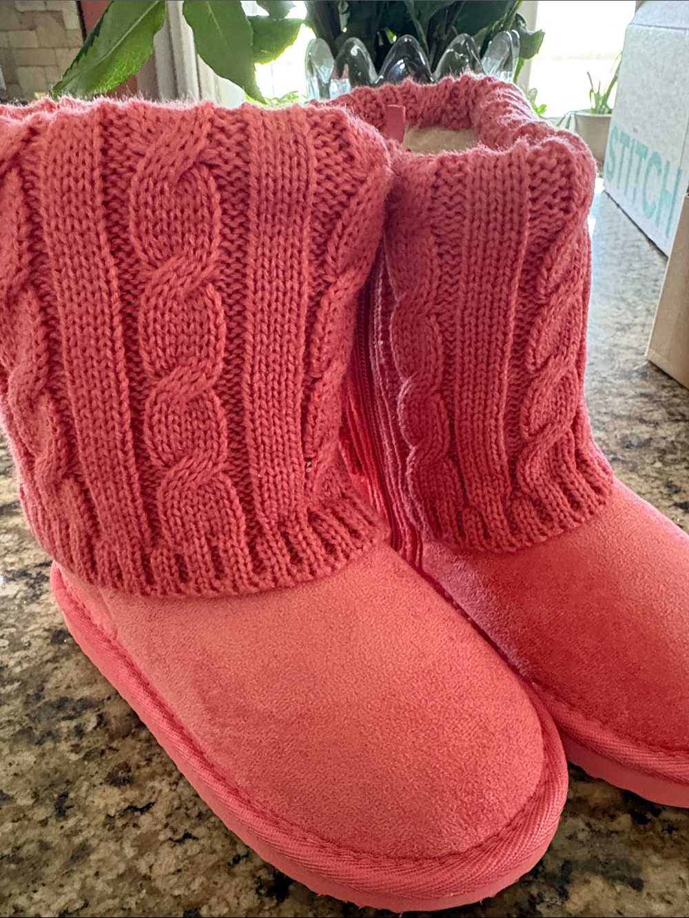 Girls' Cozy Knit Cuff Pink Boots